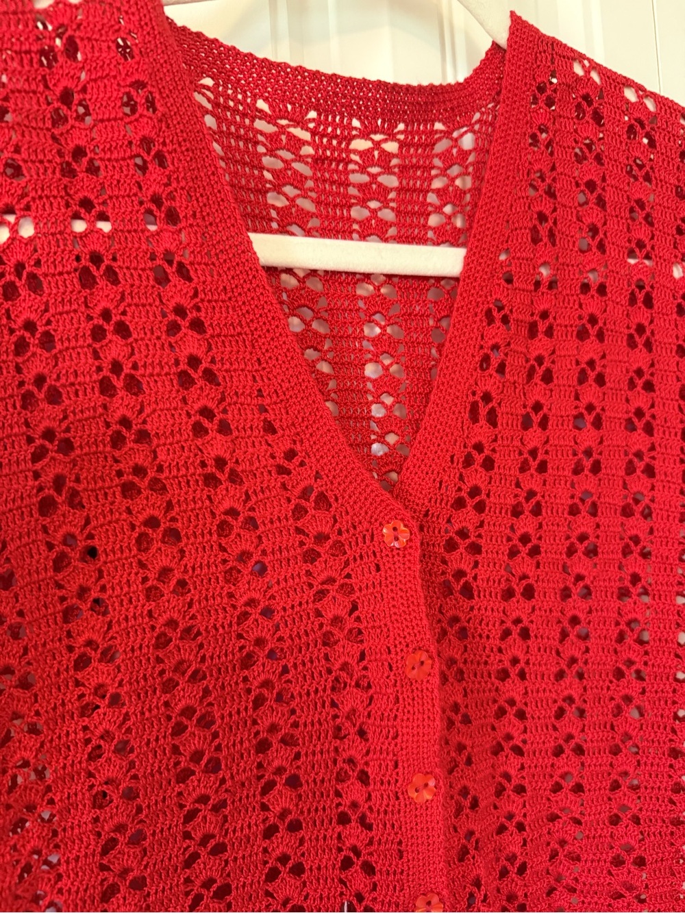 Handmade Red Crocheted Short Sleeve Cardigan - Picture 4 of 7